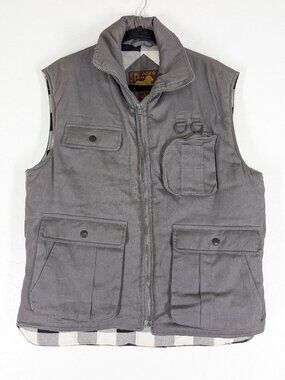 BRANDED LION Vest Men's L Gray Zip Snap Lined Safari Pockets Outdoor Utility